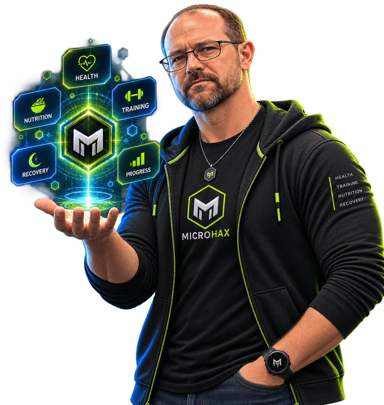 Wayne presenting the MicroHax holographic intelligence interface